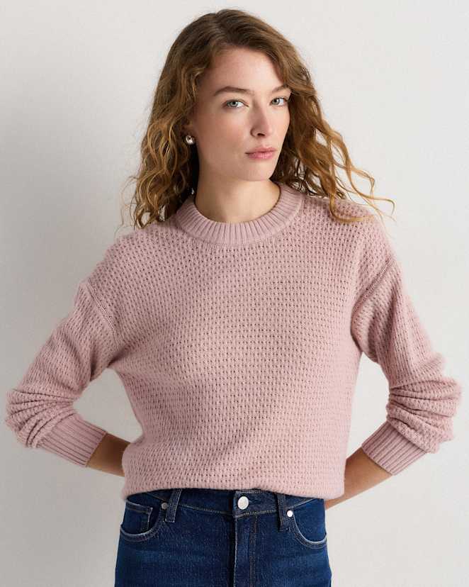 Desert Bloom Pink 100% Yak Wool Diamond Stitch Crew