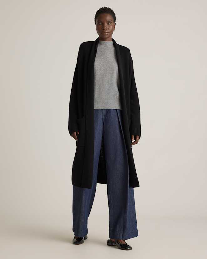 Black Australian Merino Wool Duster Cardigan