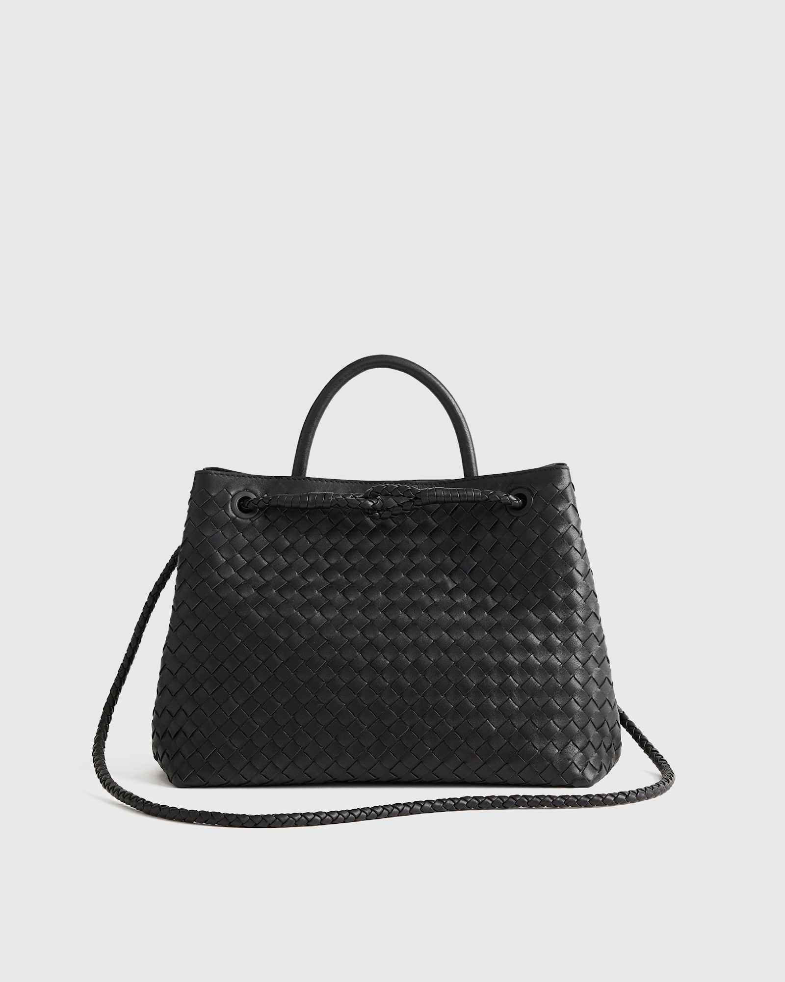 black Italian Leather Handwoven Satchel