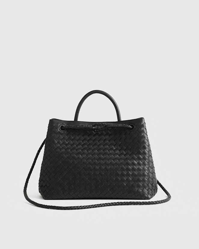 Black Italian Leather Handwoven Satchel