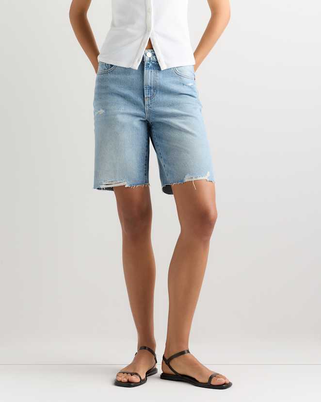 Powder Blue Destruct Maya Rigid Bermuda Shorts