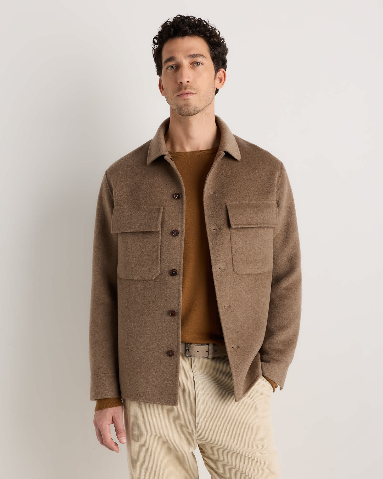 Heather Taupe 100% Mongolian Cashmere Double-Faced Shirt Jacket