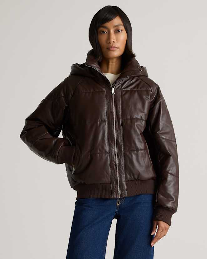 Brown 100% Leather Puffer Jacket