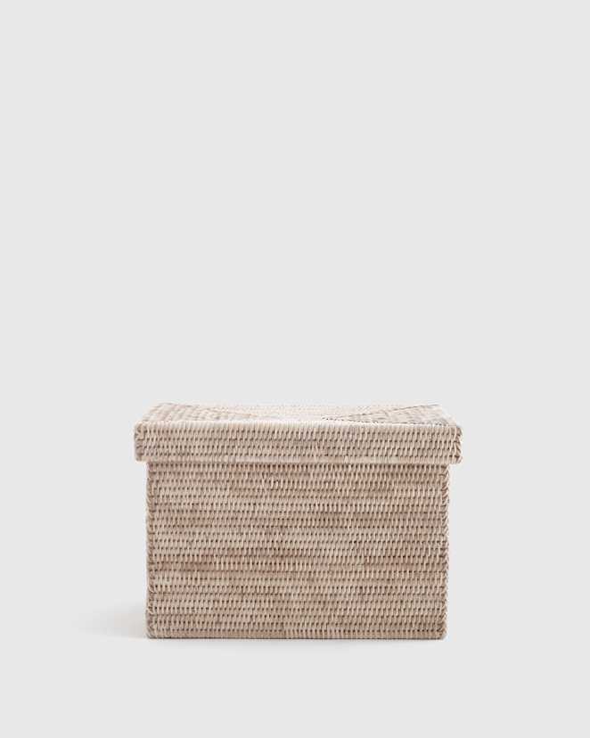 White Wash Handwoven Rattan Storage Box with Lid