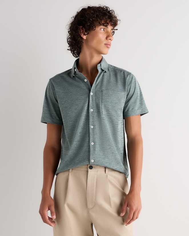 Pine Green Commuter Stretch Pique Short Sleeve Button Down