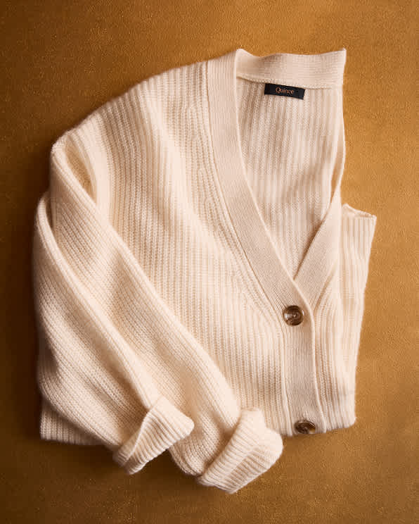 Ivory Mongolian Cashmere Oversized Boyfriend Cardigan Sweater