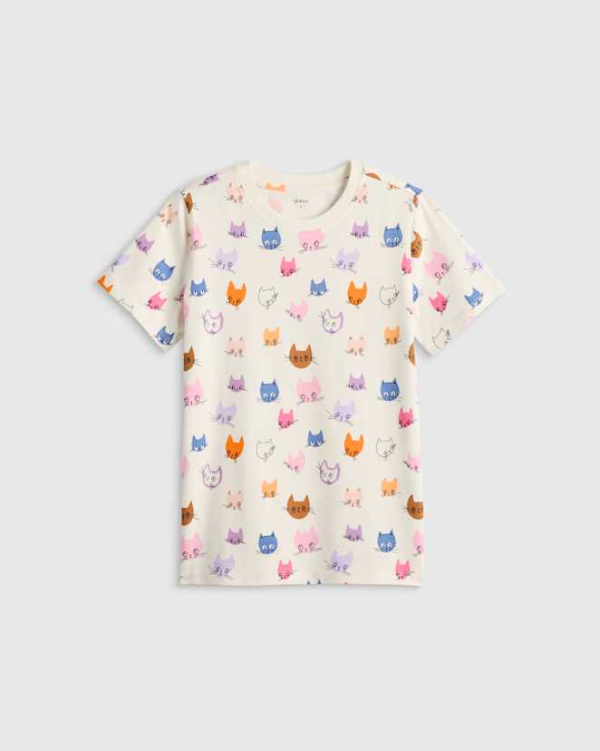 Colorful Cat Faces 100% Organic Cotton Jersey Short Sleeve Tee