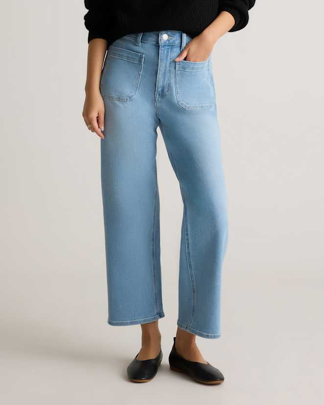 Frosted Blue Bella Stretch Patch Pocket Wide Leg Jeans