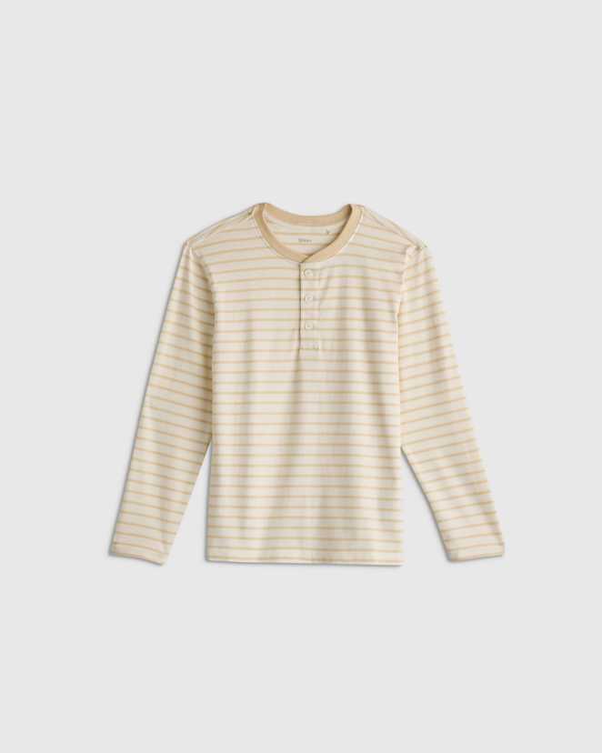 Oatmeal Stripe 100% Organic Cotton Long Sleeve Henley Tee