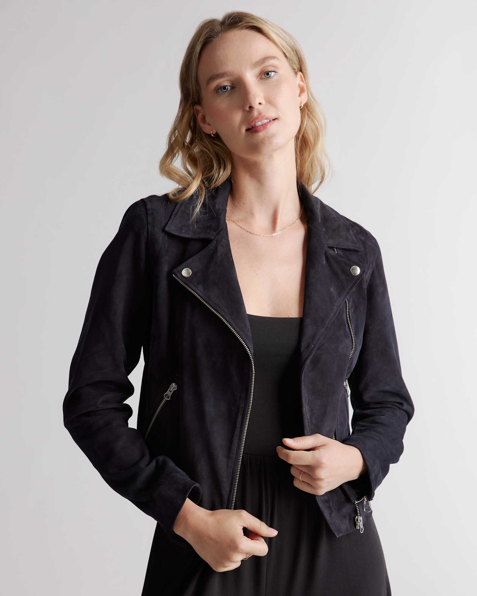 charcoal 100% Suede Biker Jacket