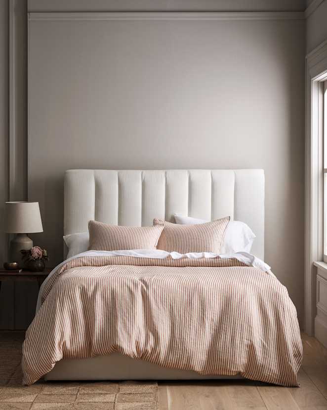 Terracotta/White Stripe European Linen Stripe Deluxe Bedding Bundle