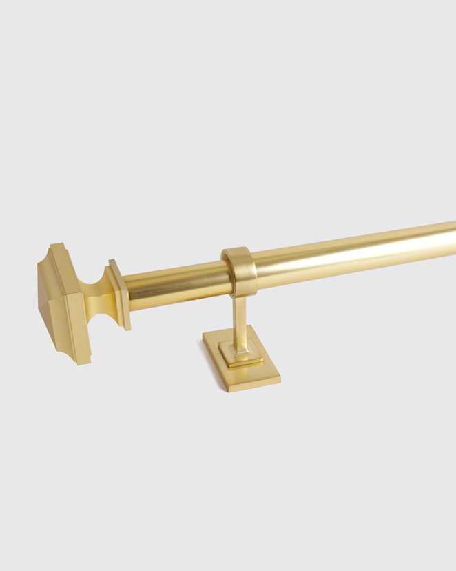 Brass Stacked Square Finial Curtain Rod Set