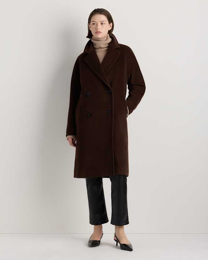 Dark Chocolate Wool Cashmere Double-Breasted Slouch Coat
