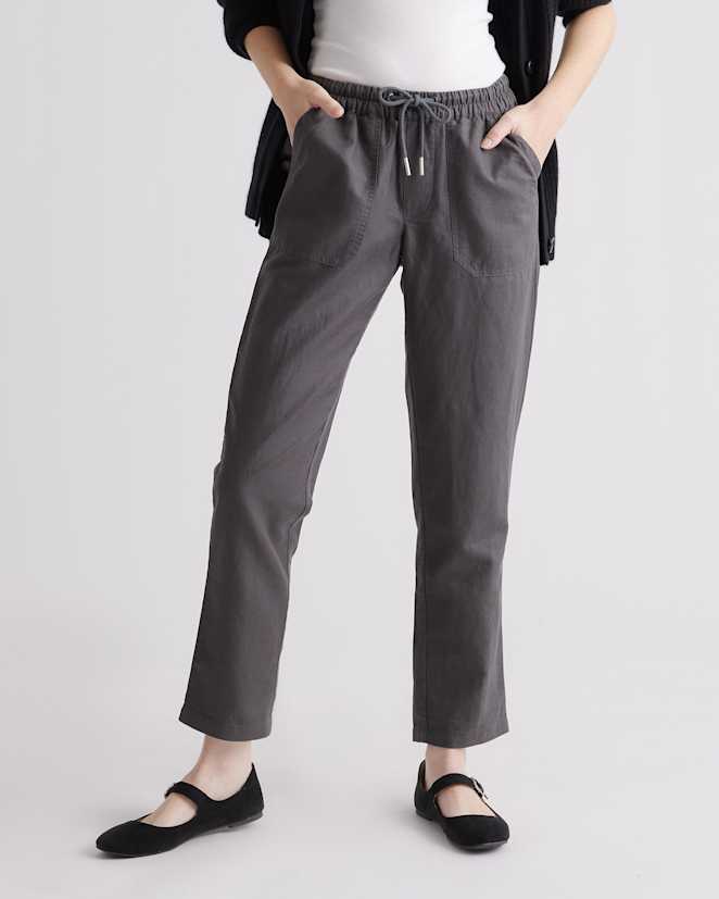 Charcoal Cotton Linen Twill Straight Leg Pants