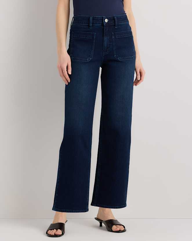 Deep Sea Blue Bella Stretch Patch Pocket Wide Leg Jeans