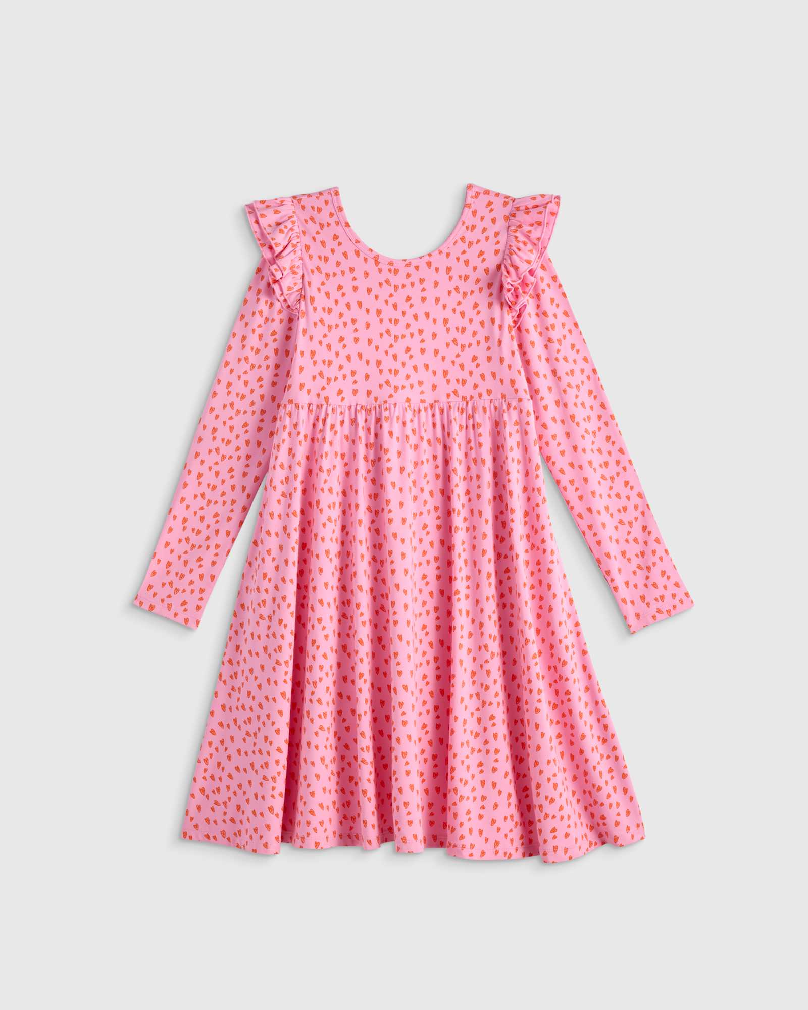 pink-hearts Bamboo Long Sleeve Flutter Twirl Dress