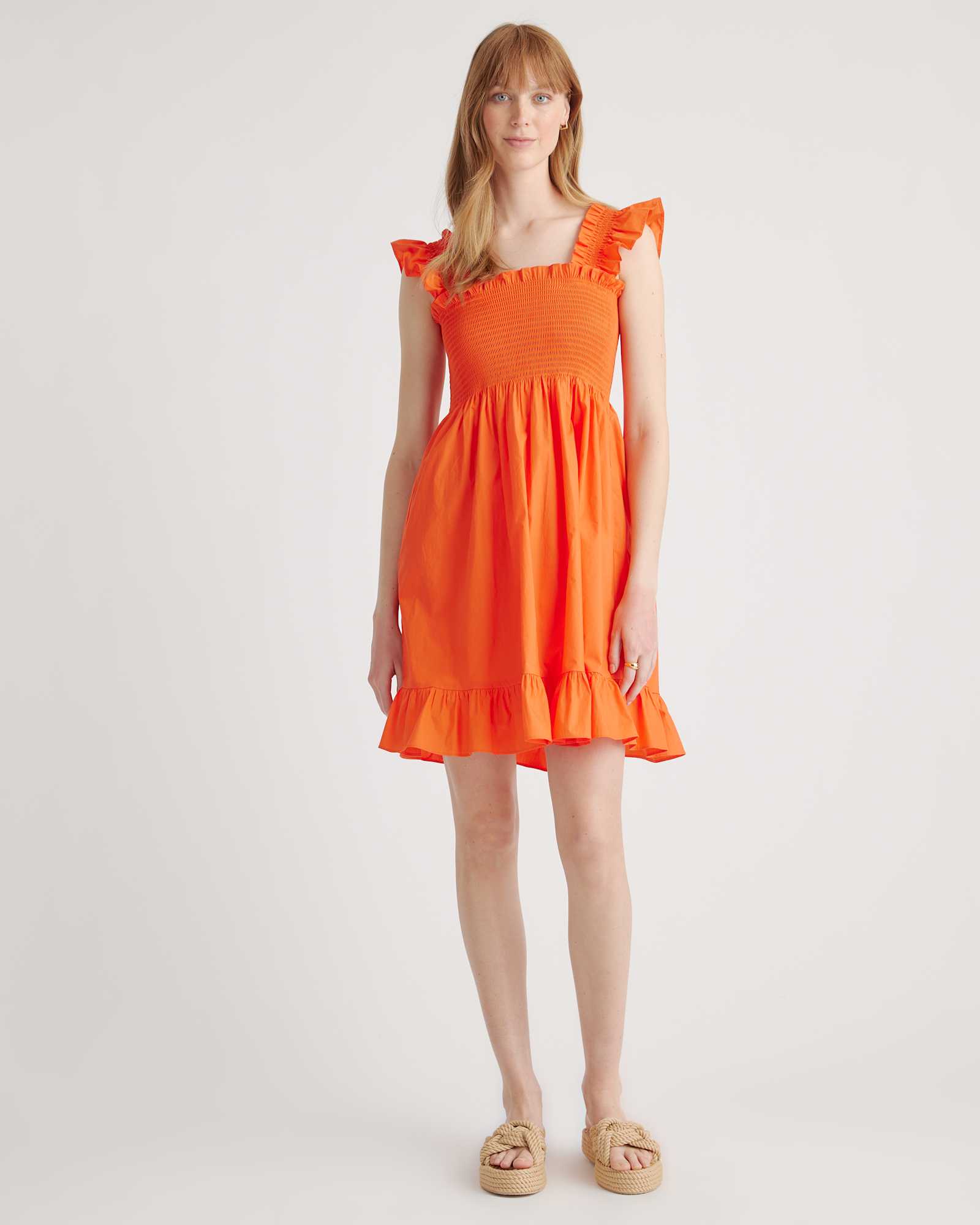 vermilion-red 100% Organic Cotton Smocked Mini Dress