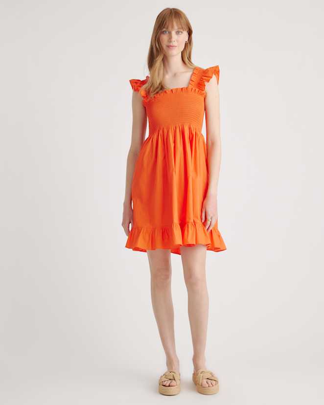 Vermilion Red 100% Organic Cotton Smocked Mini Dress