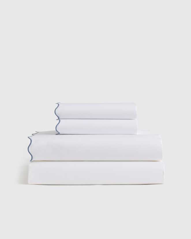 White/Mineral Classic Organic Percale Scallop Sheet Set