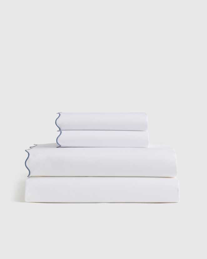 White/Mineral Organic Crisp Percale Scallop Sheet Set