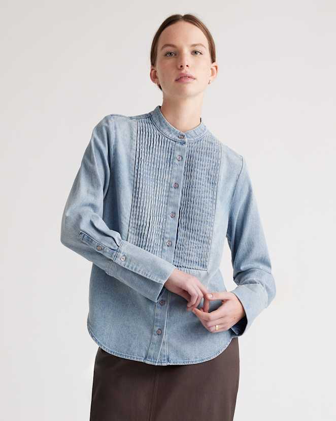 Blue Distressed Denim Tuxedo Shirt