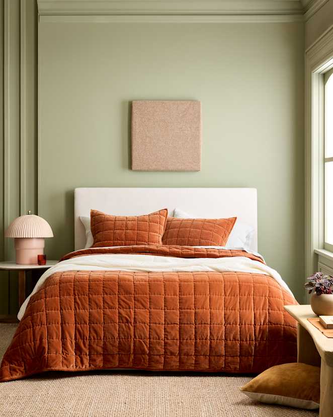 Terracotta Cotton Velvet Quilt Set