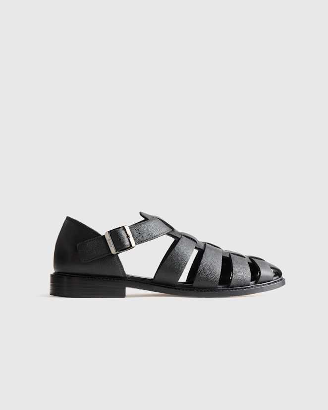Black Calfskin Leather Fisherman Sandal