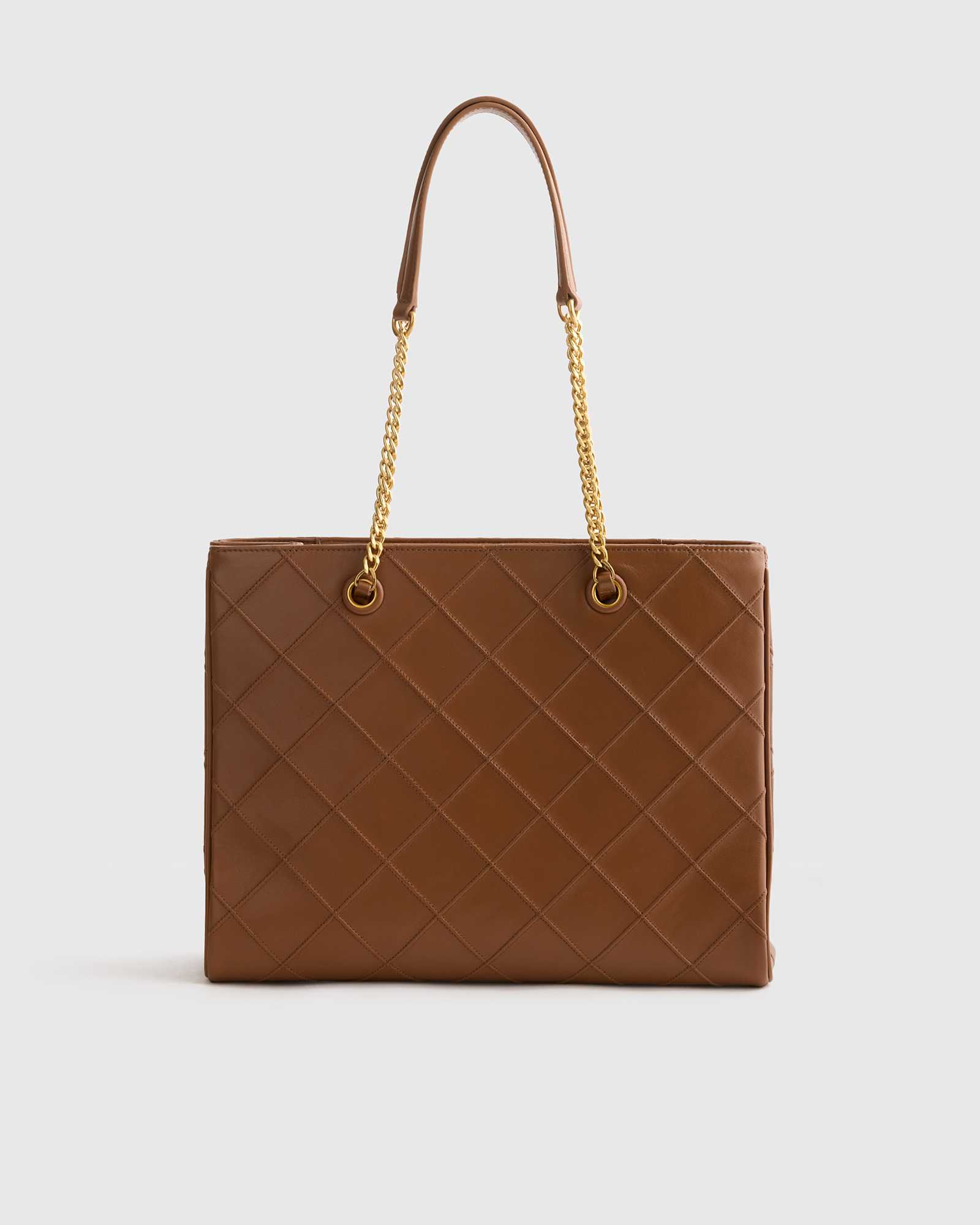 cognac Italian Leather Diamond Stitch Tote