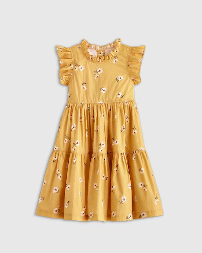 Golden Daisy 100% Cotton Poplin Ruffle Sleeve Dress