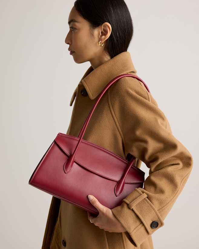 Merlot Italian Leather Double Strap Shoulder Bag