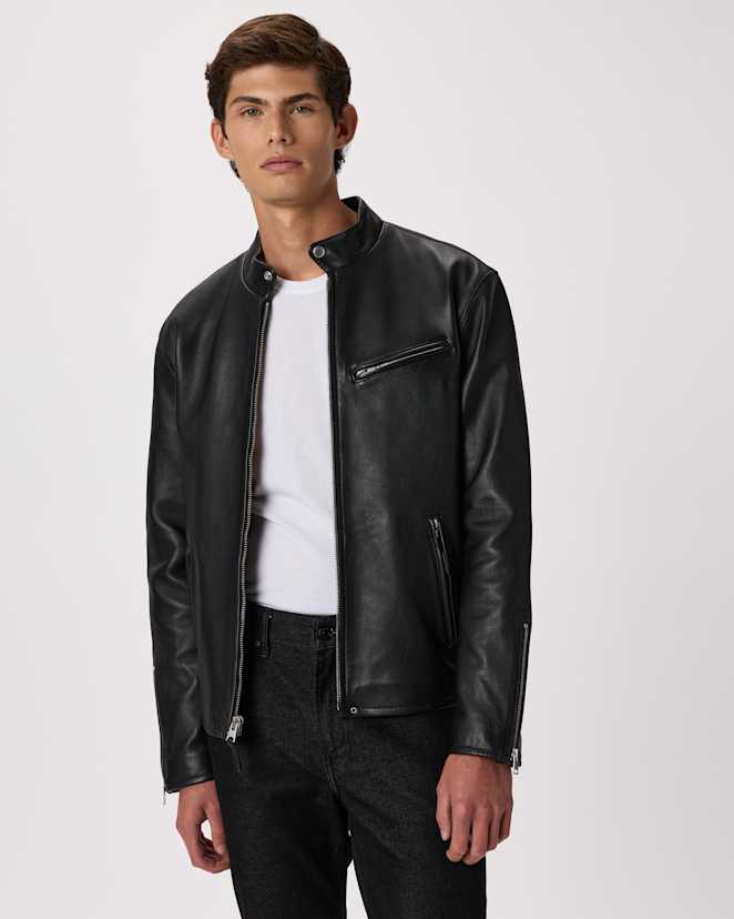 True Black 100% Leather Café Racer Jacket
