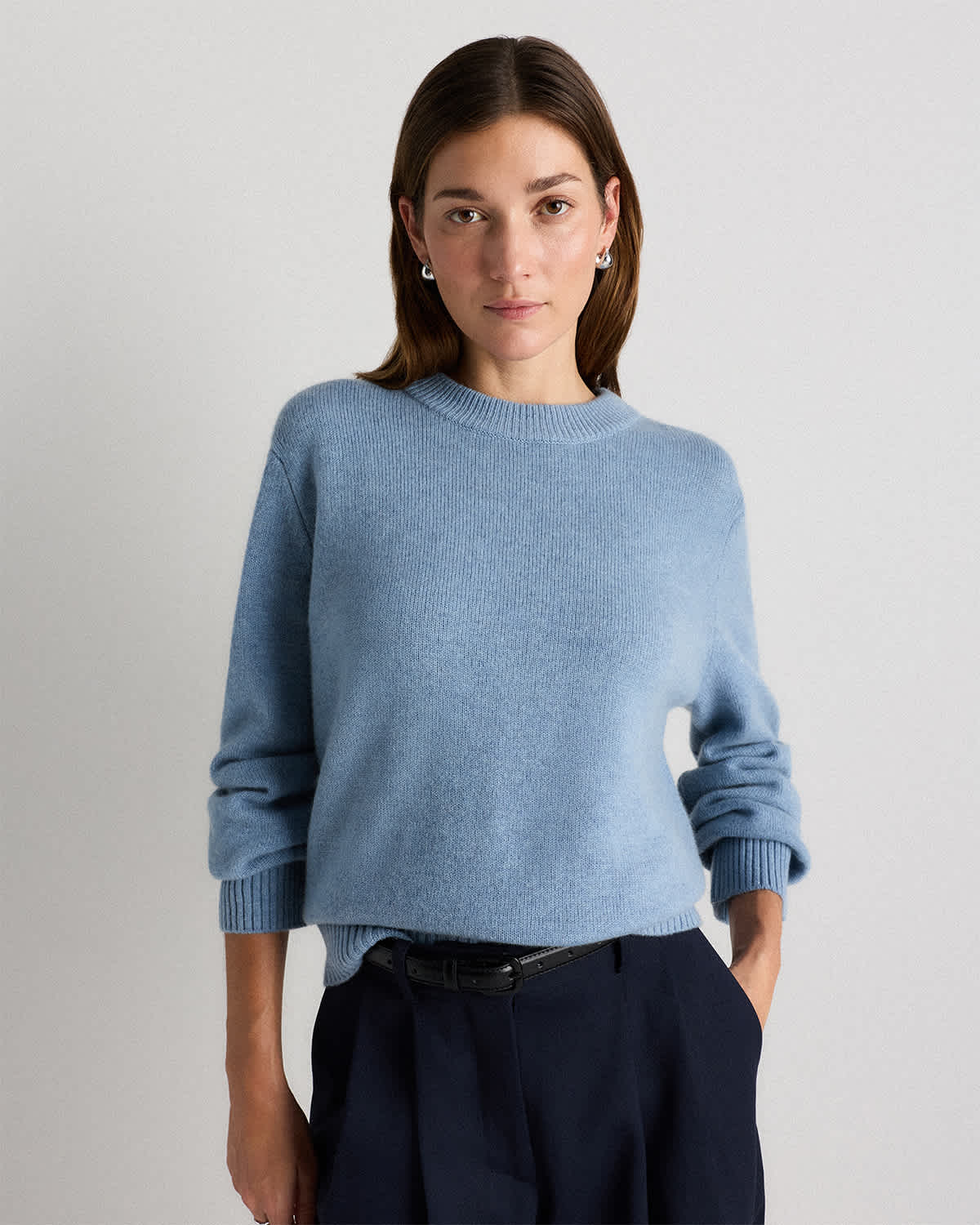 faded-denim Mongolian Cashmere Oversized Crewneck Sweater