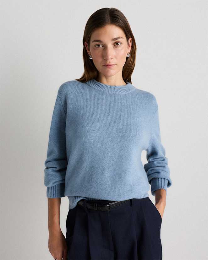 Faded Denim Mongolian Cashmere Oversized Crewneck Sweater