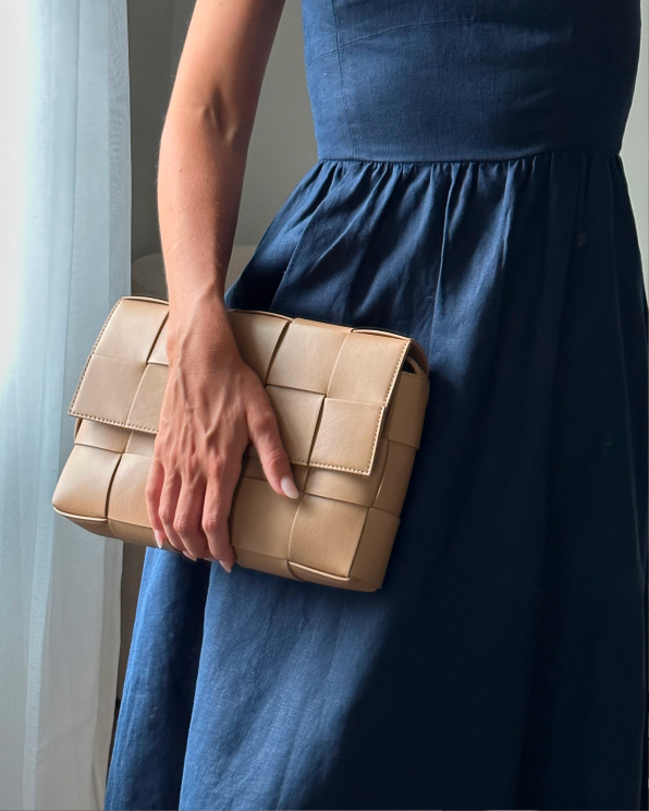 Golden Tan Italian Leather Handwoven Flap Crossbody