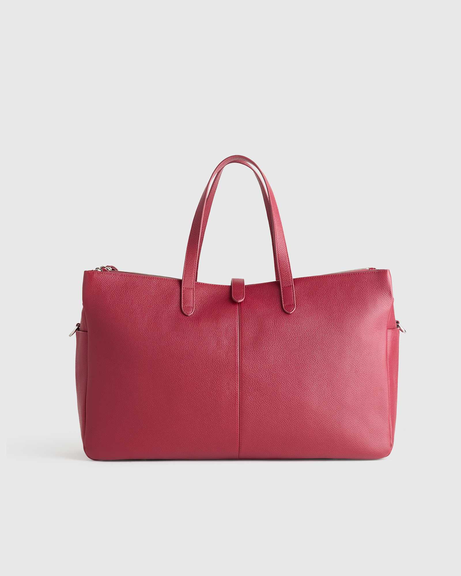 Garnet Red Italian Leather Triple Compartment Weekender