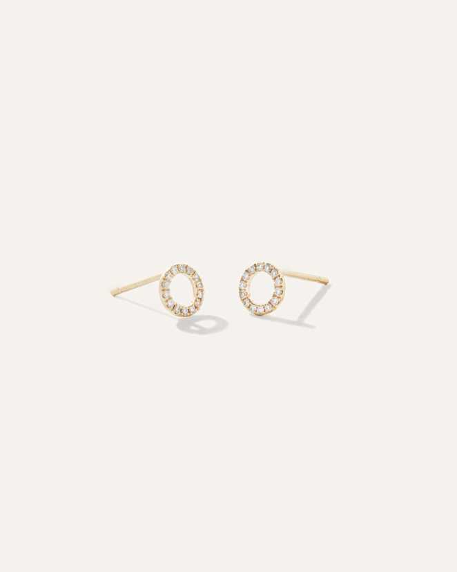 Yellow Gold 14K Diamond Pave Circle Studs