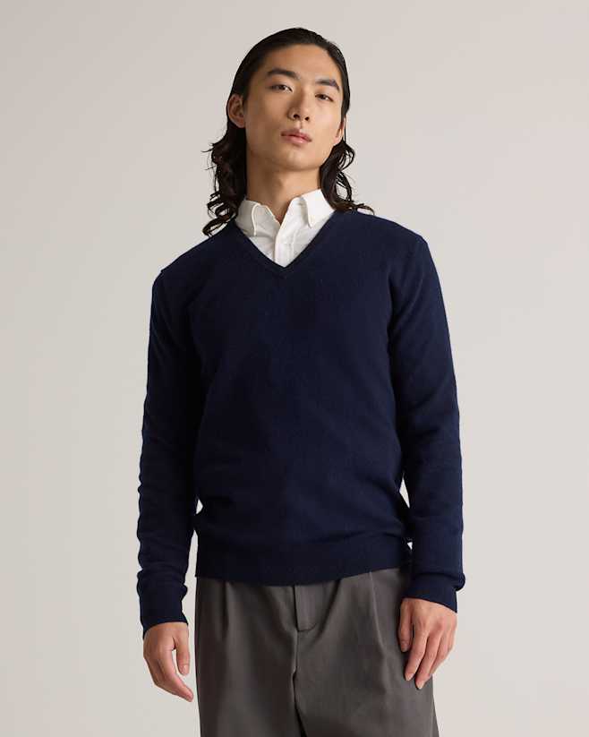 True Navy Mongolian Cashmere V-Neck Sweater