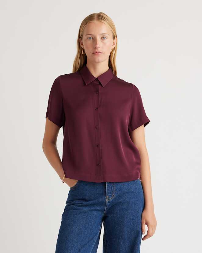 Wine Tasting Washable Stretch Silk Short Sleeve Blouse