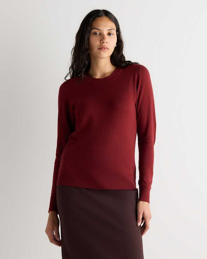 Deep Brick Red Lightweight Cotton Cashmere Crew Sweater
