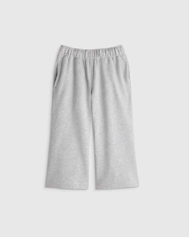 Heather Grey Girls Organic Cotton French Terry Wide Leg Pant