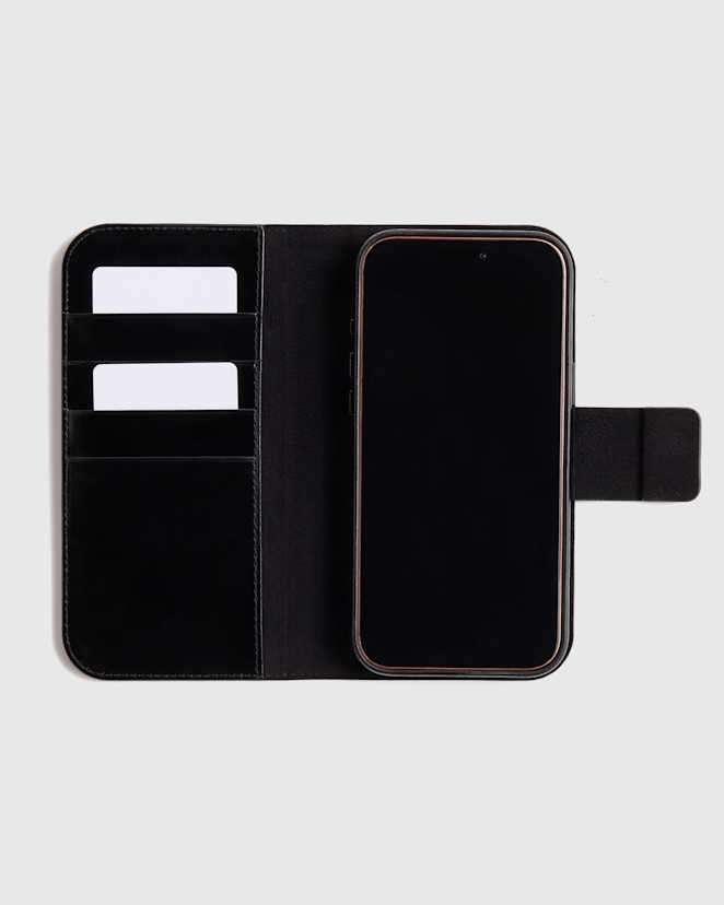 Black Italian Leather Phone 2-in-1 Folio Case