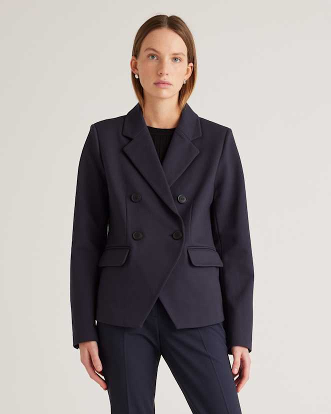 Navy Ultra-Stretch Ponte Double-Breasted Blazer