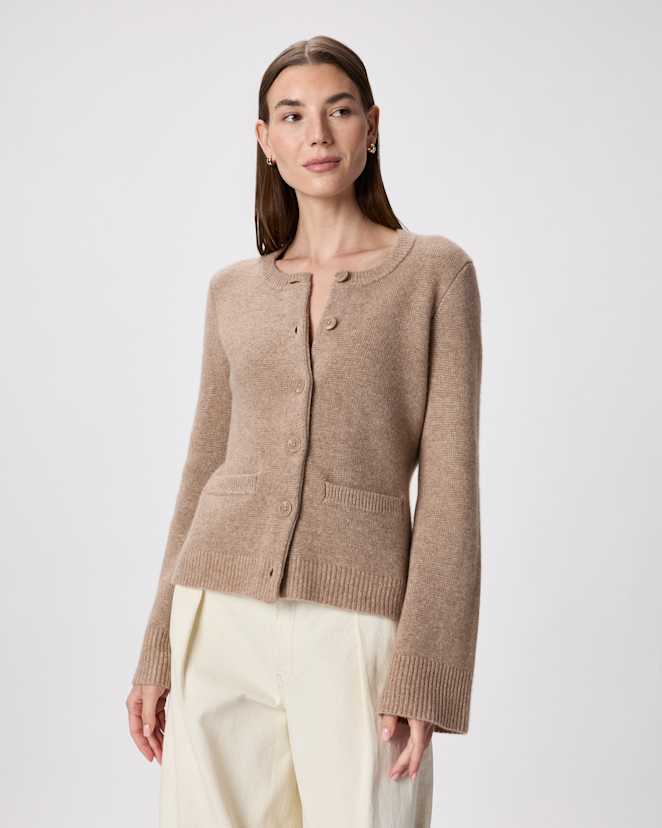 Oatmeal Mongolian Cashmere Structured Cardigan