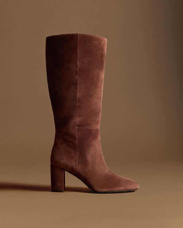 Espresso Brown Italian Suede Block Heel Boots