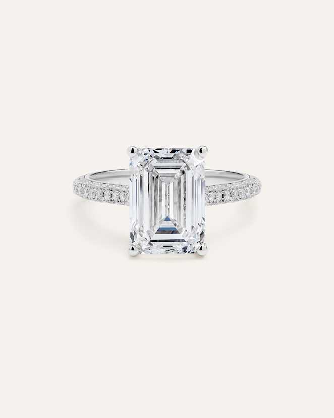 White Gold Lab Grown Diamond Emerald Pave Cathedral Engagement Ring - 5ctw