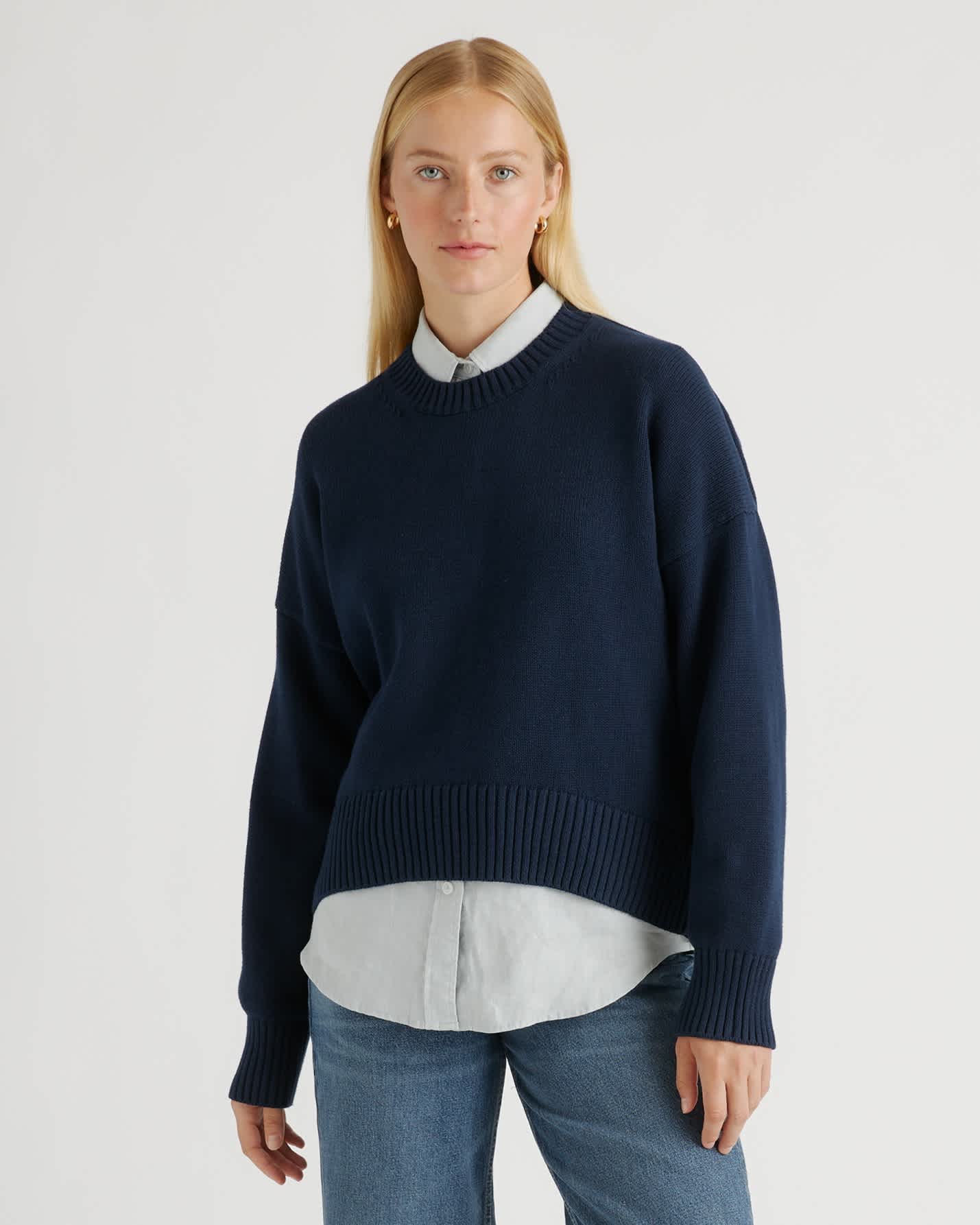 Navy 100% Organic Cotton Boyfriend Crew Sweater