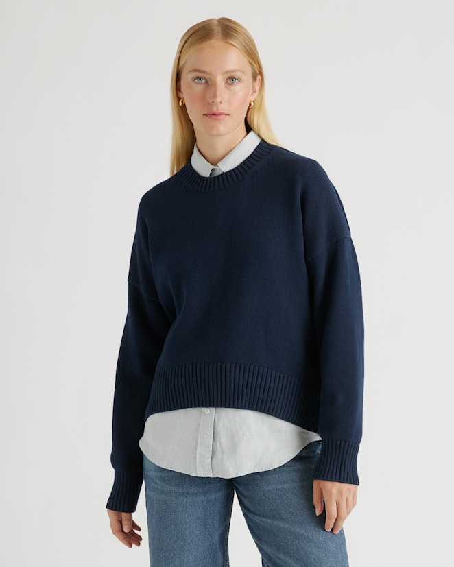 Navy 100% Organic Cotton Boyfriend Crew Sweater