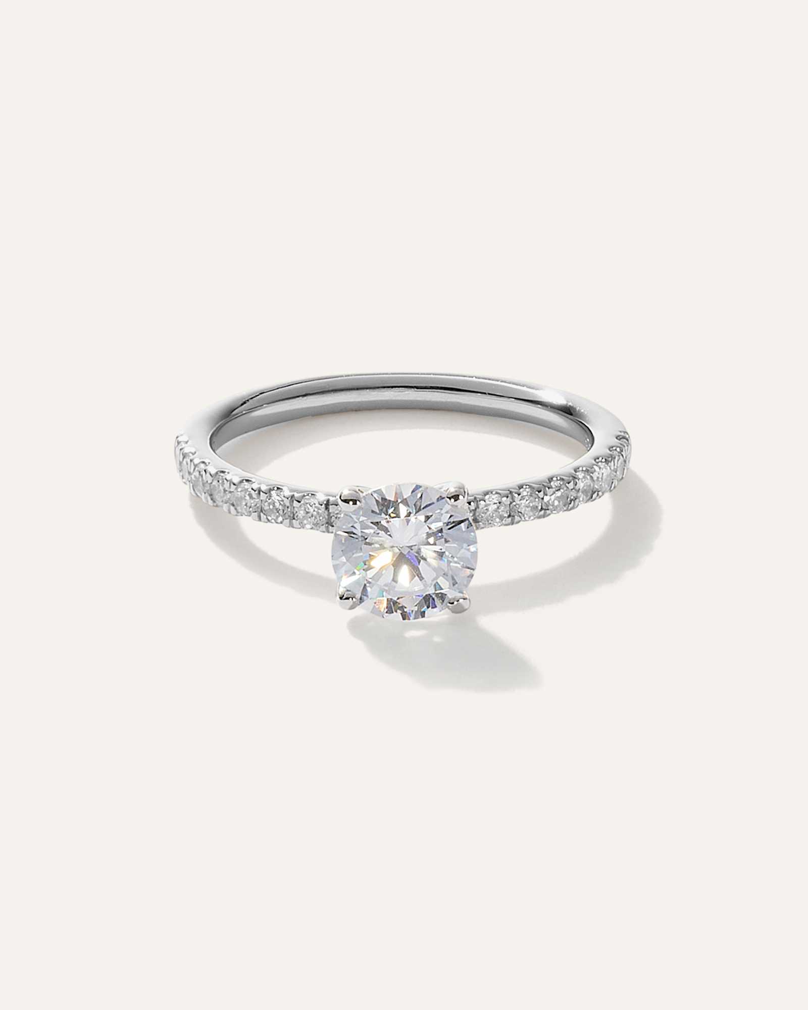 Platinum Lab Grown Diamond Round Petite Pave Engagement Ring - 1ct