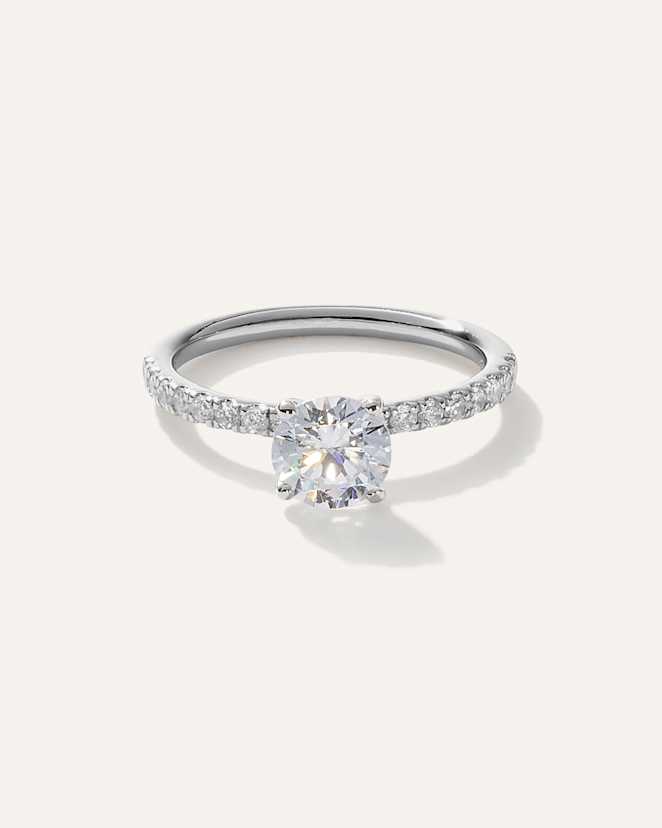 White Gold Lab Grown Diamond Round Petite Pave Engagement Ring - 1ct