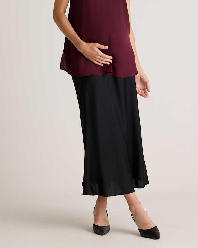 Black Washable Stretch Silk Maternity Skirt
